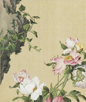 Flores Painting - Imagen de Paeonia lactiflora del álbum Lang de Xian e Changchun brillando con decoración floral de Giuseppe Castiglione